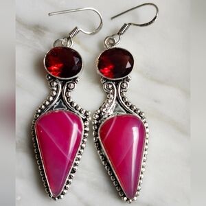 Beautiful Garnet and Pink Stone Dangle Earrings
